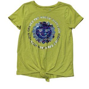 So favorite embellished tee yellow short sleeve front tie sequin sun girl M 1363